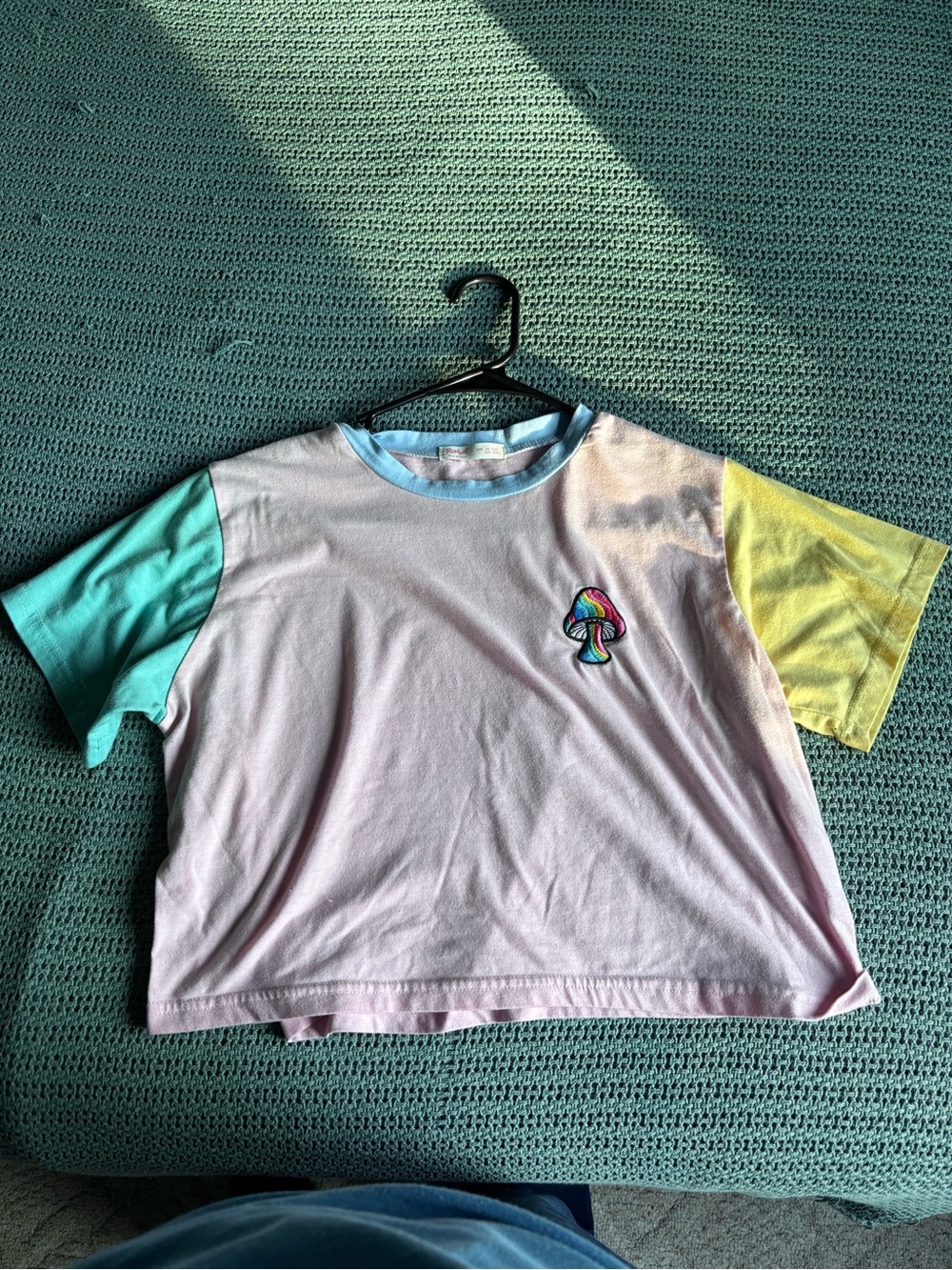 ROMWE Pastel Colorblock Mushroom Patch Short Sleeve Tee